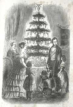 A drawing of the famous Royal Christmas Tree from 1848